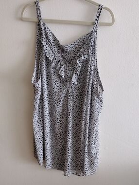 Avenue White and Black Polka Dot Ruffle Camisole
